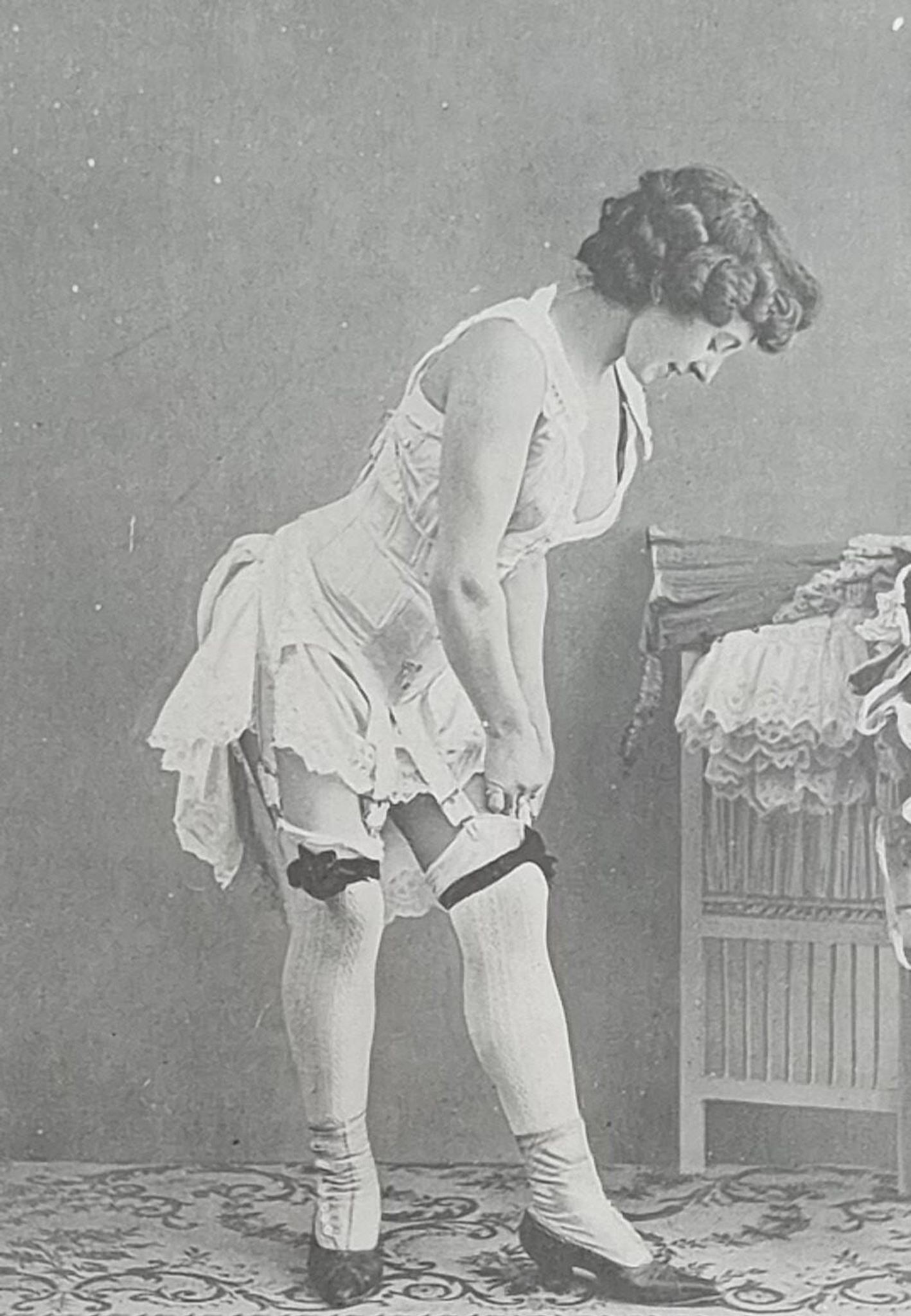 Original photogravure on glossy paper, Model in stockings and shoes 1900