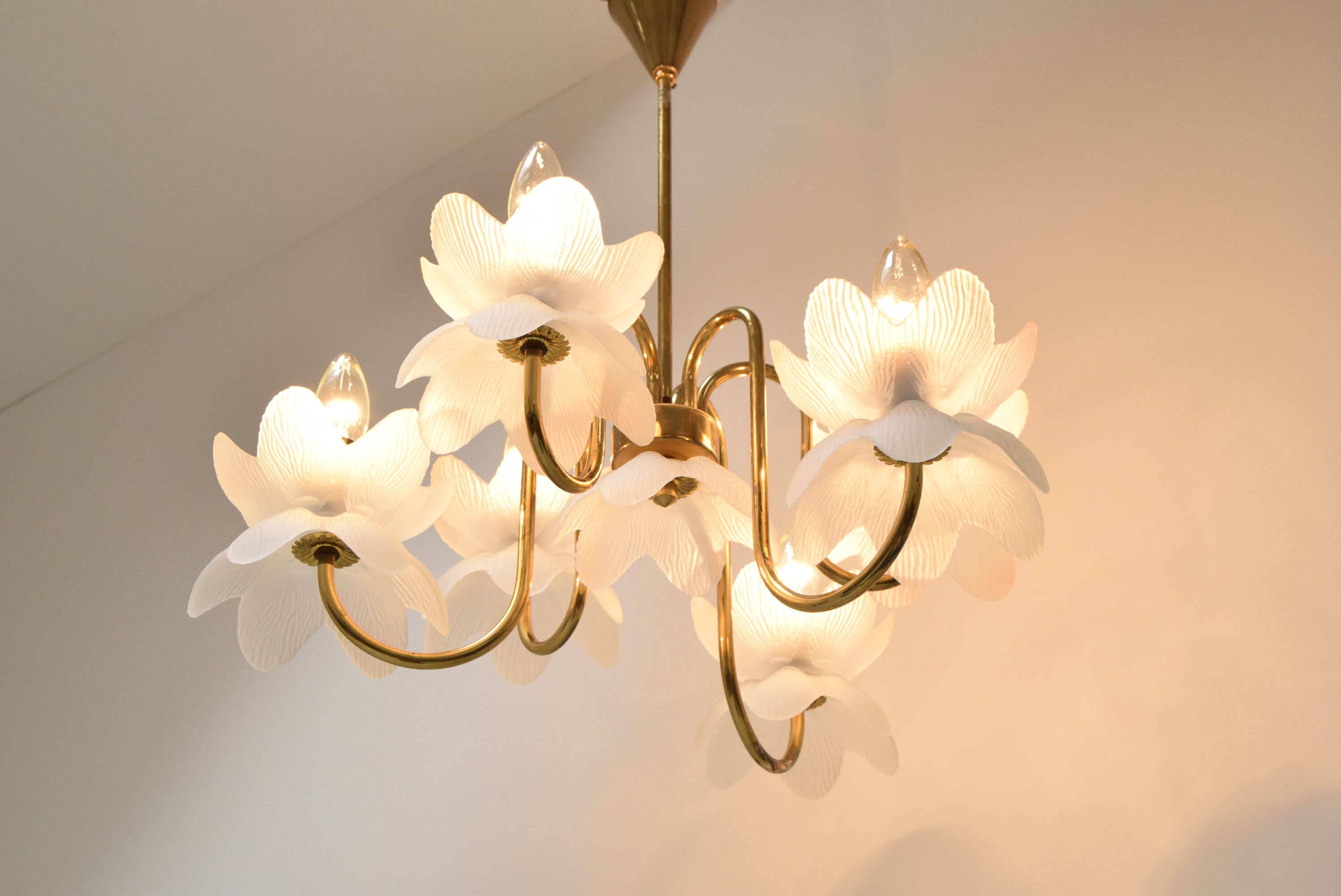 Mid-century Glass Chandelier,1970's.