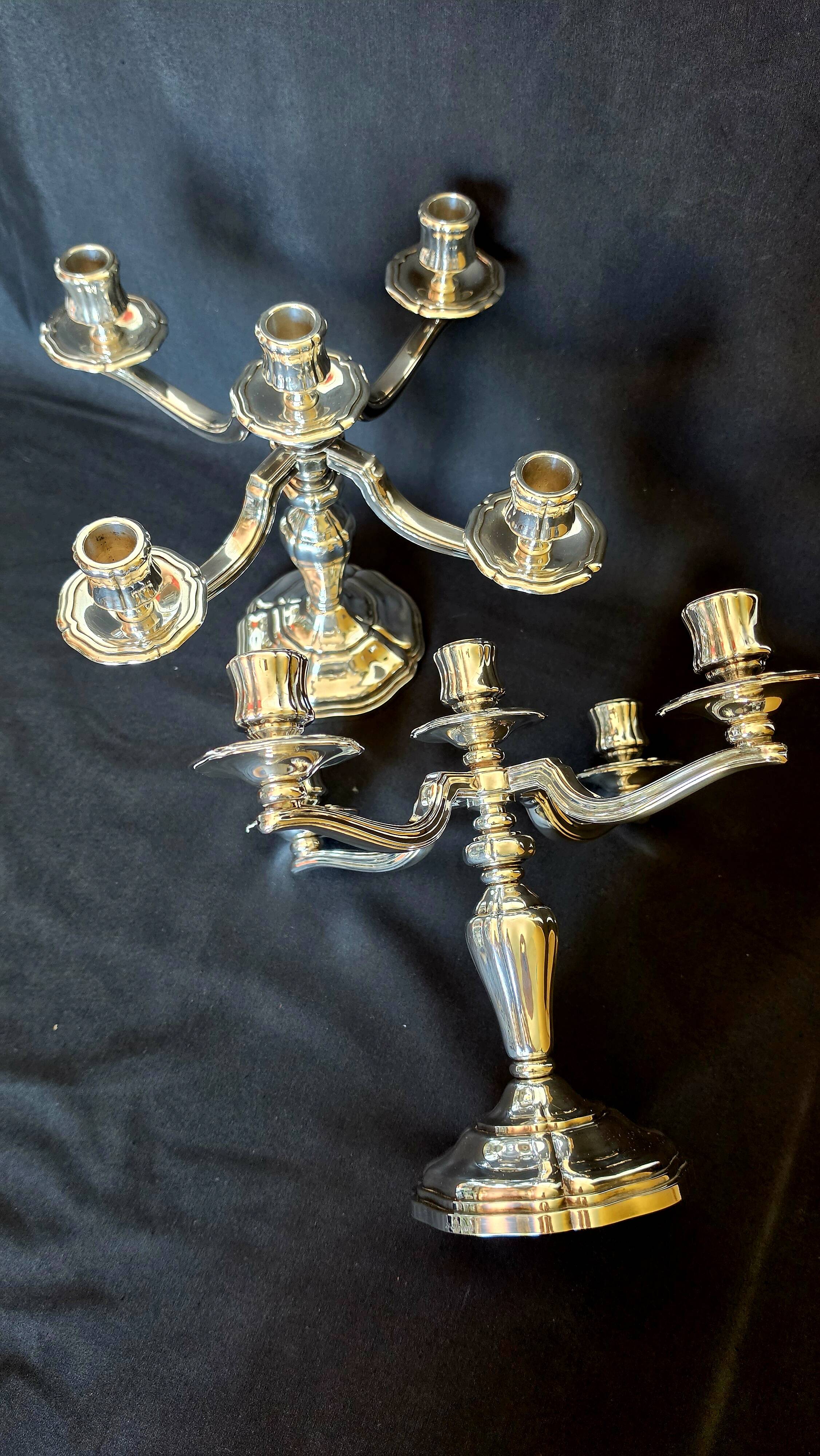 Exceptional pair of table candlesticks in fine silver, St. Médard Paris