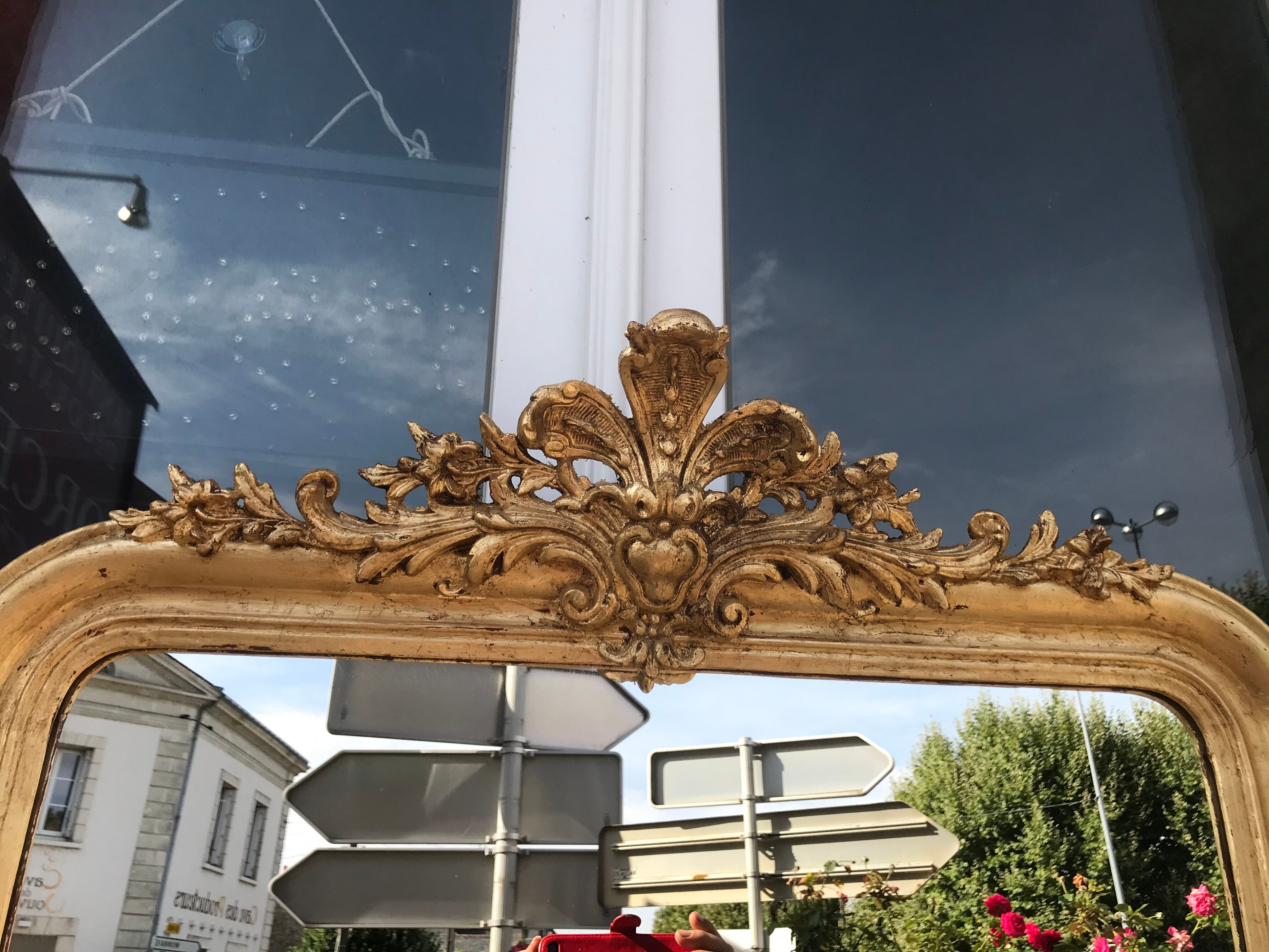 Golden Louis-philippe mirror with pediment 170x72 cm