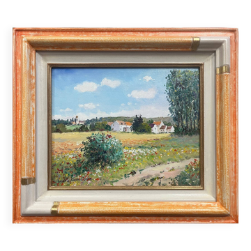 Tableau Yetvart KAPRIELIAN (1959) "Champs fleuris Grisy-les-Plâtres" Val-d'