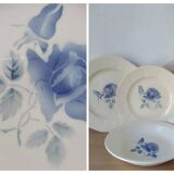 Grand plat Digoin Sarreguemines Rose bleue