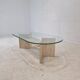 Italian Coffee Table in Travertine and Facet Cut Glass, 1980s