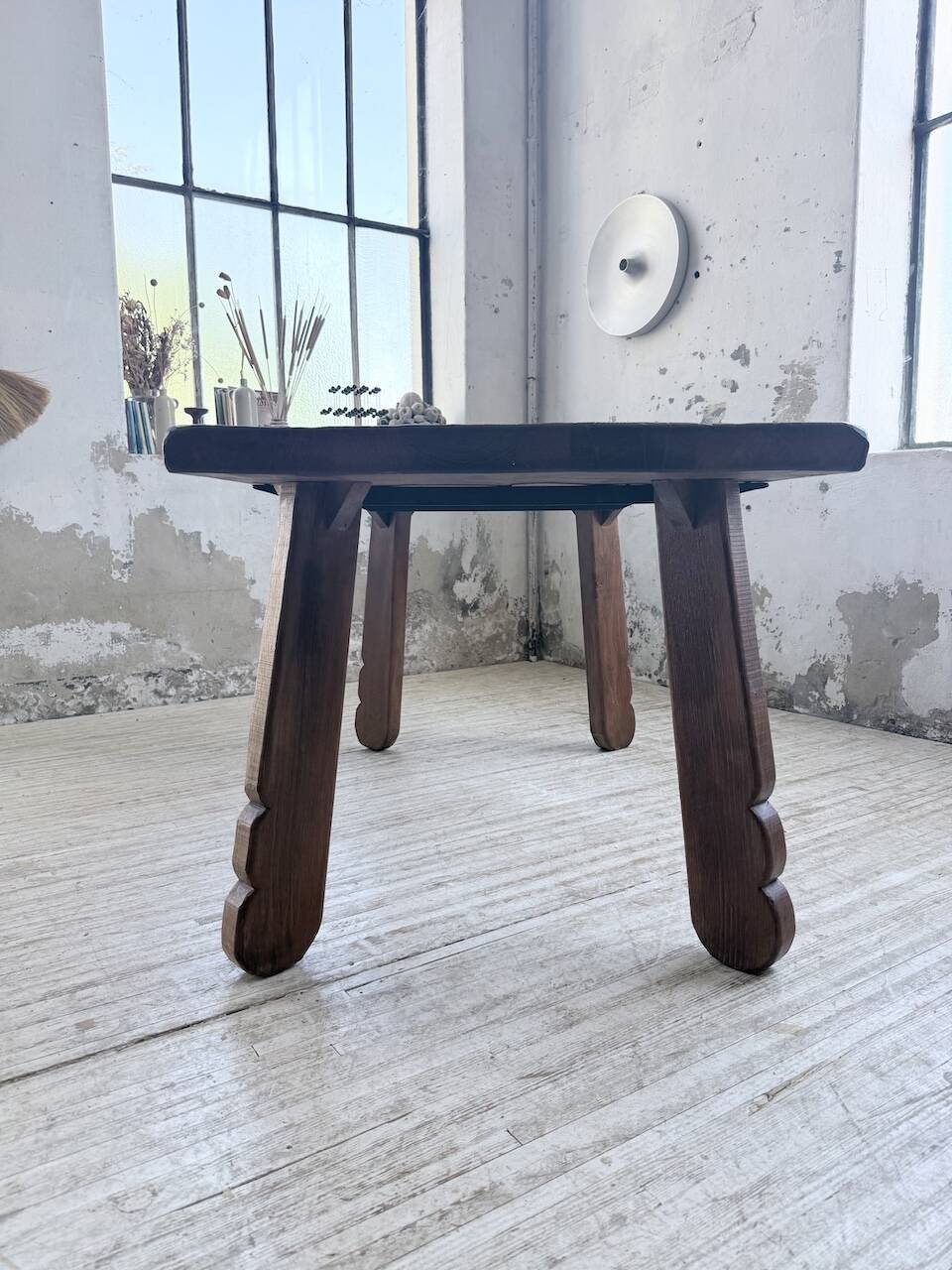 Brutalist oak table by De Puydt, Belgium 1970