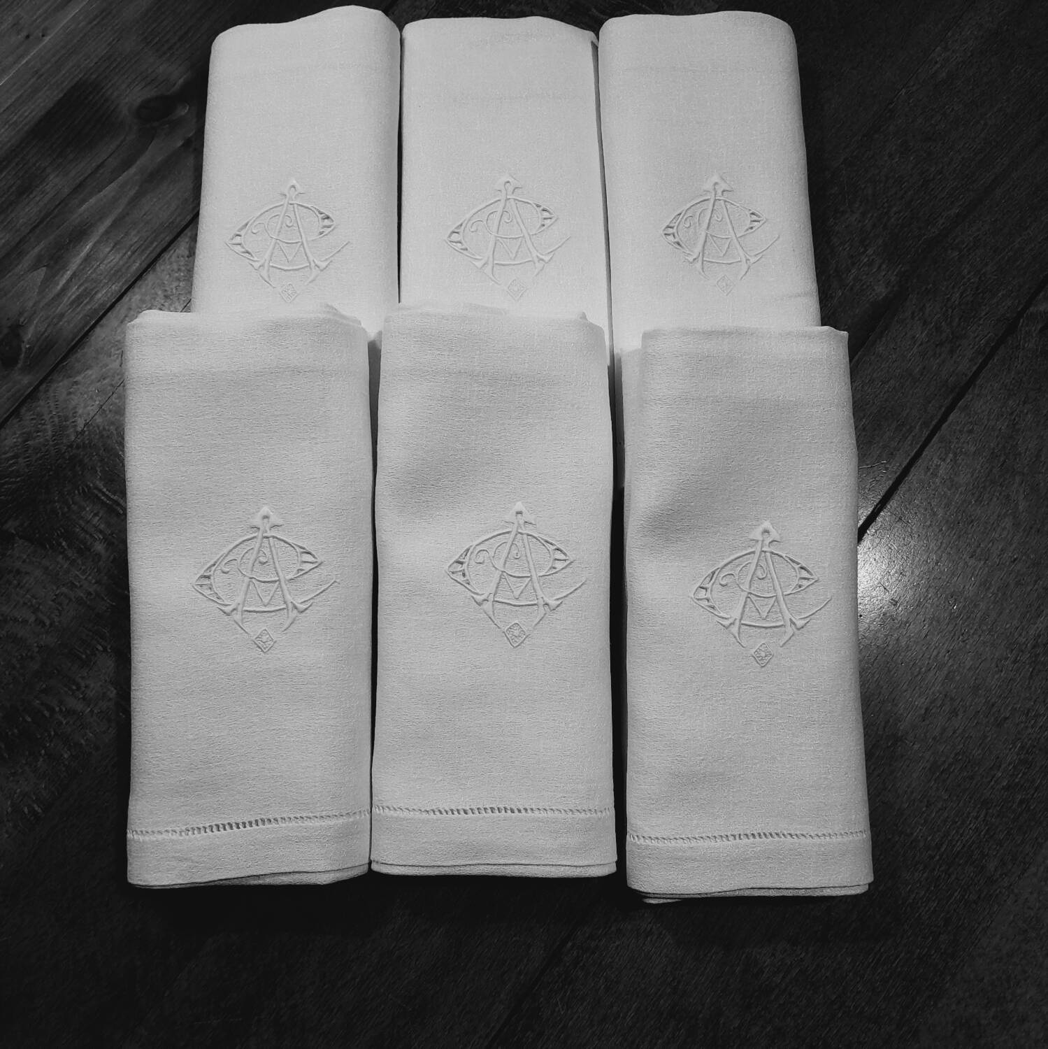 6 Napkins early 20th century AC monogram