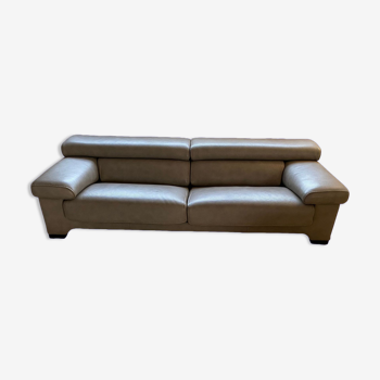 Sofa Sillage 3 seats leather taupe feet wengé Roche Bobois