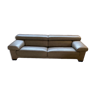 Sofa Sillage 3 seats leather taupe feet wengé Roche Bobois