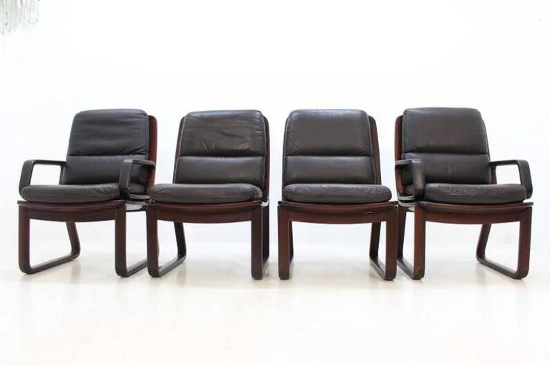 Set of Four Leather Armchairs by Eugen Schmidt, 1970s