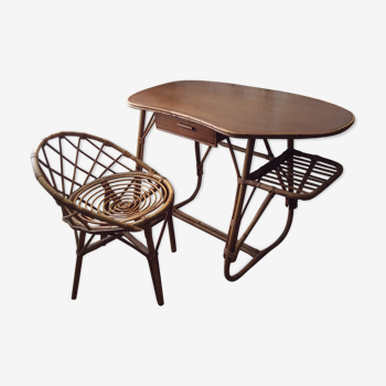 Desk and rattan child chair
