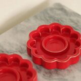 Pair of red Swedish candle holders designed by Gustavsberg