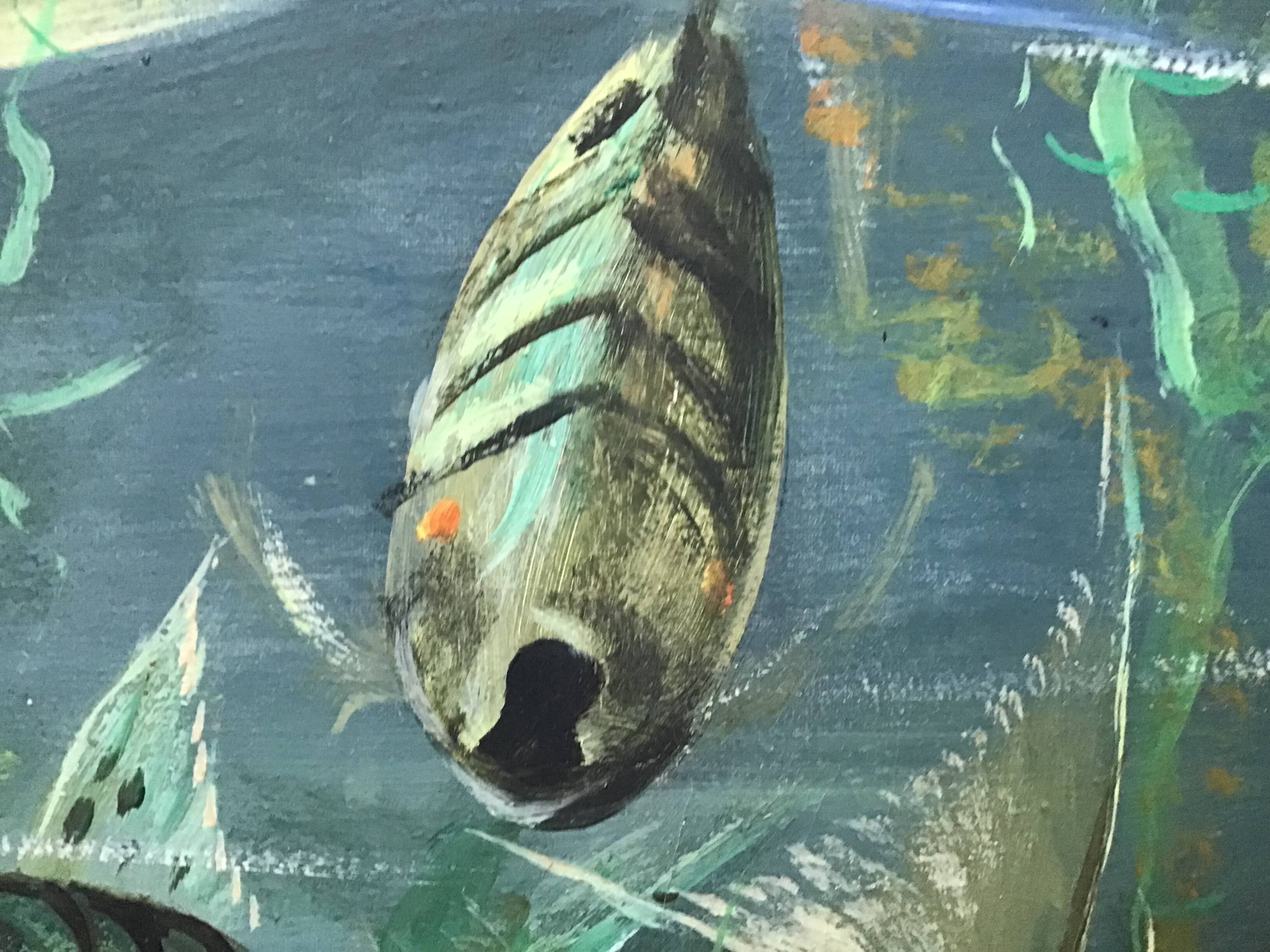 Congolese School Aquatic fauna Oil on canvas signed