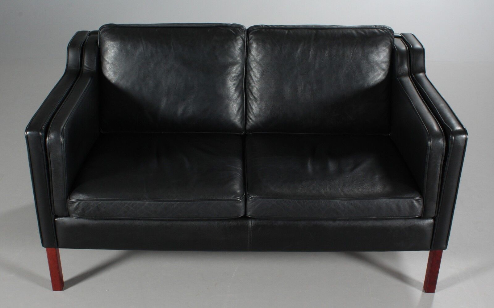 vintage danish mid century stouby 2 person sofa in black leather