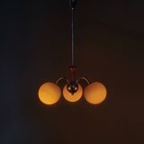 Bauhaus Chandelier with Colored Glass Globes, Czechoslovakia, 1930s