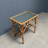 Bamboo side table with mirror top from France, 1940s