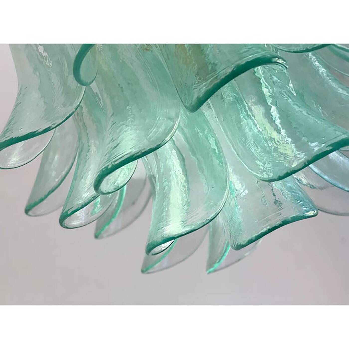 Lot of 2 Contemporary Green Murano Style Glass "Sella" Chandelier With Gold