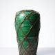 Japanese vase, green ceramic with bamboo lacing, Awaji Yaki, antique 1900-1930.