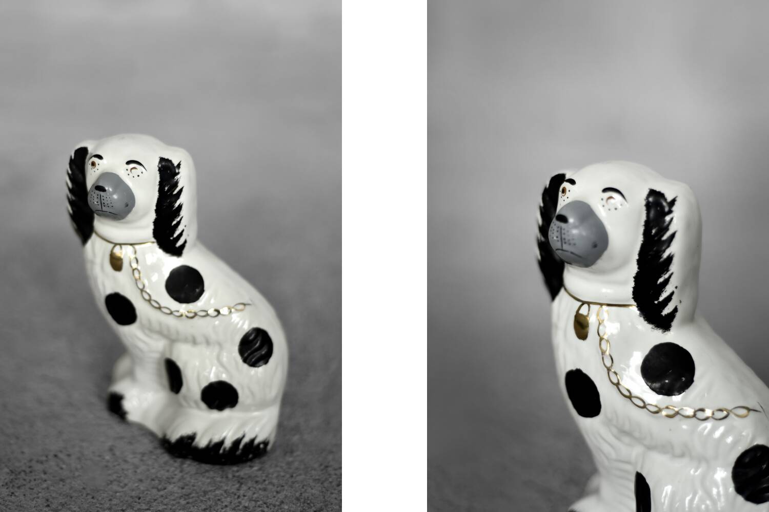 Vintage ceramic figurine from Staffordshire depicting a spaniel dog, England.