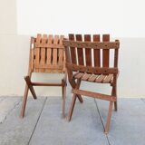 Pair of solid pine folding chairs - Editions DEJOU