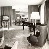 Austrian Dining Chairs in Walnut and Red Leather by Oswald Haerdtl from the Mid-Century