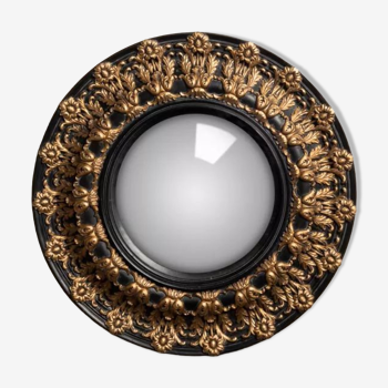 Golden and black convex mirror 33cm