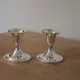 Pair of small silver candle holders with beaded borders – With Boursault box – H 7 cm