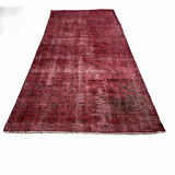 Distressed Turkish Narrow Runner 270 x 100 cm Wool Vintage rug, Over-dyed Red