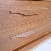 Mid Century Teak Highboard with Glass Display Cabinet & Sliding Door, 1960s