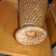 Large beige (wheat) woven wicker floor vase, Mid-Century style from the 1940s.