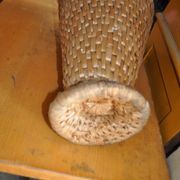 Large beige (wheat) woven wicker floor vase, Mid-Century style from the 1940s.