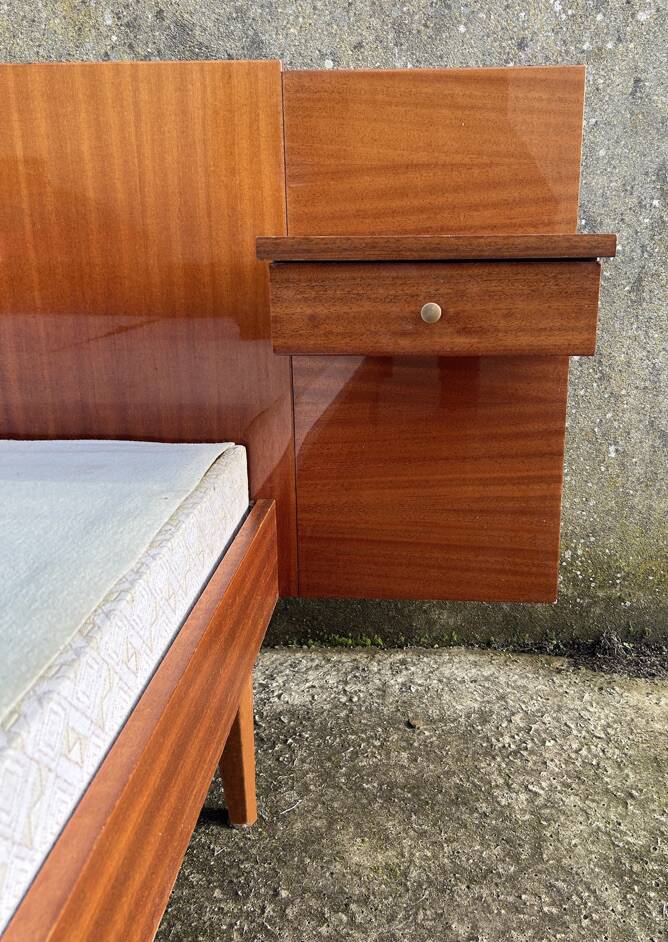 Electric double bed, varnished wood, vintage, 1960s