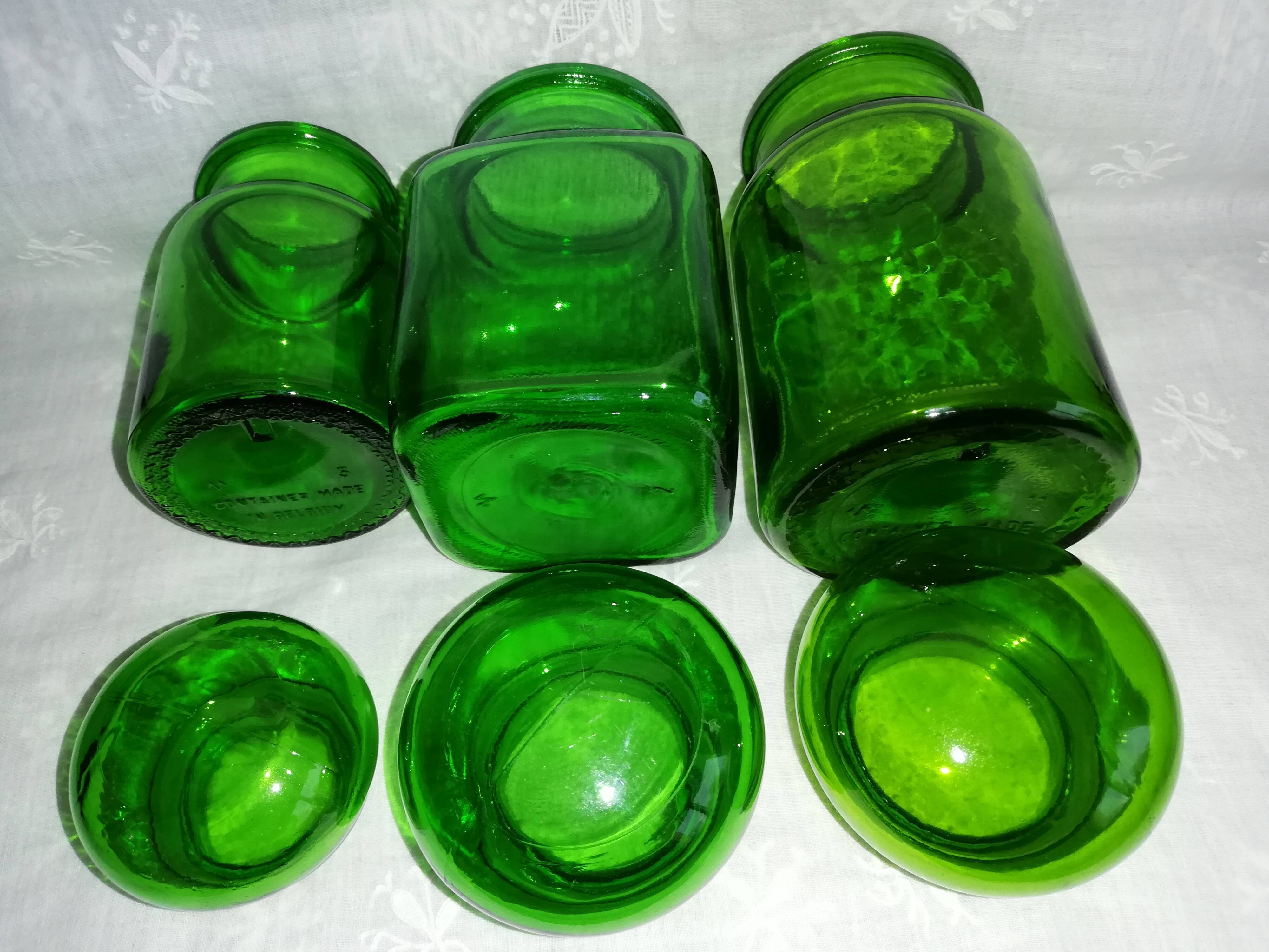 Trio of green jars