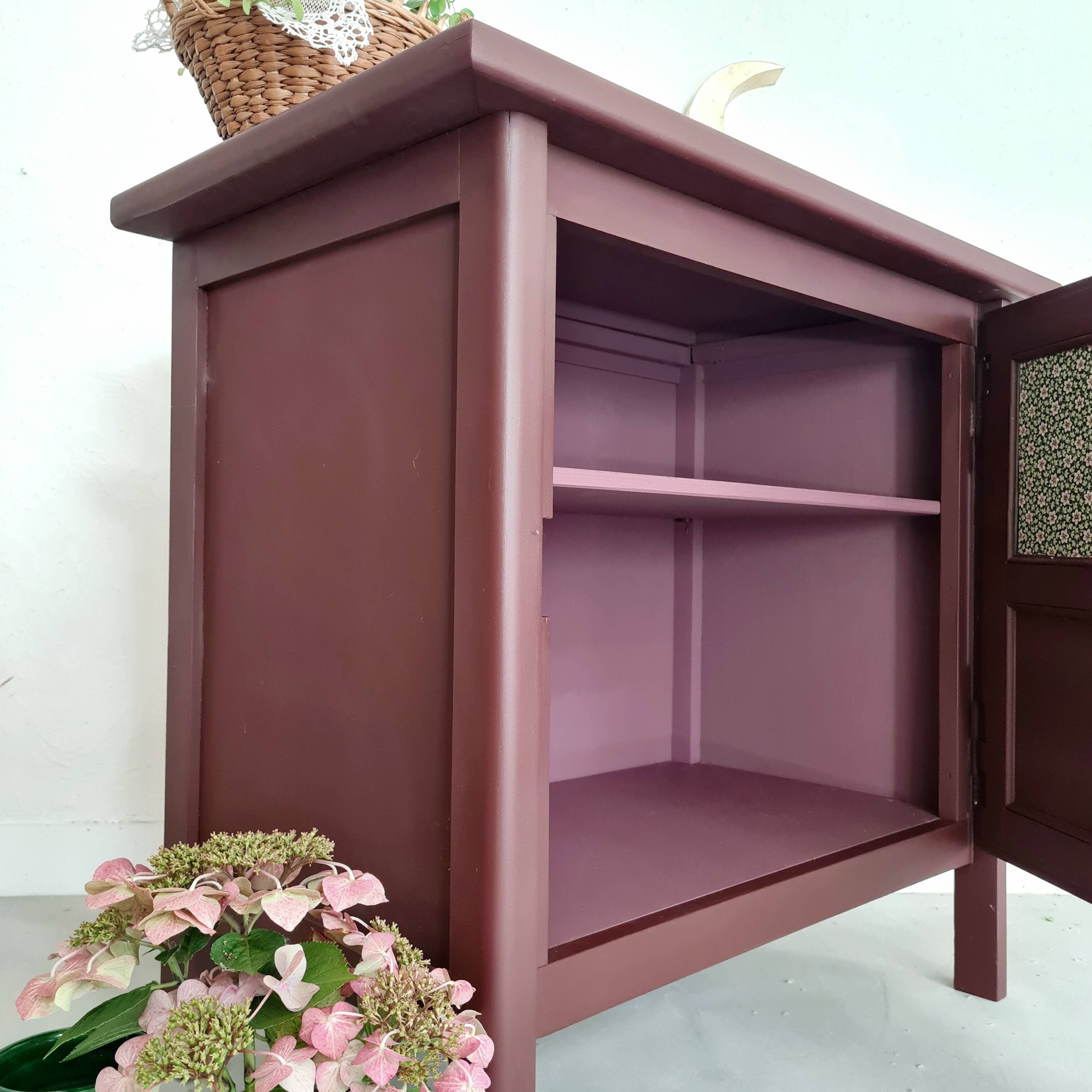 Bahut old art deco flowers garnet pink