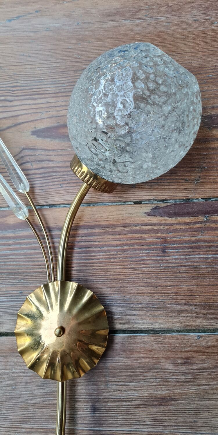 Pair of brass and glass sconces