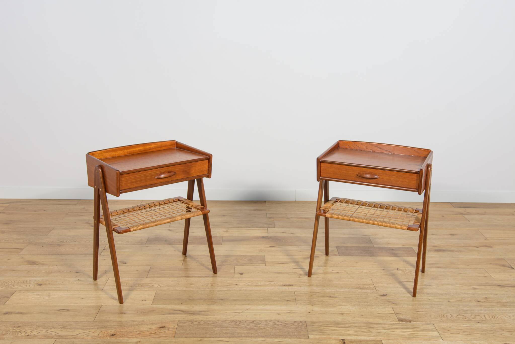 Mid-Century Teak and Rattan Nightstands by Søren Rasmussen, Denmark, 1960s,