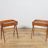 Mid-Century Teak and Rattan Nightstands by Søren Rasmussen, Denmark, 1960s,