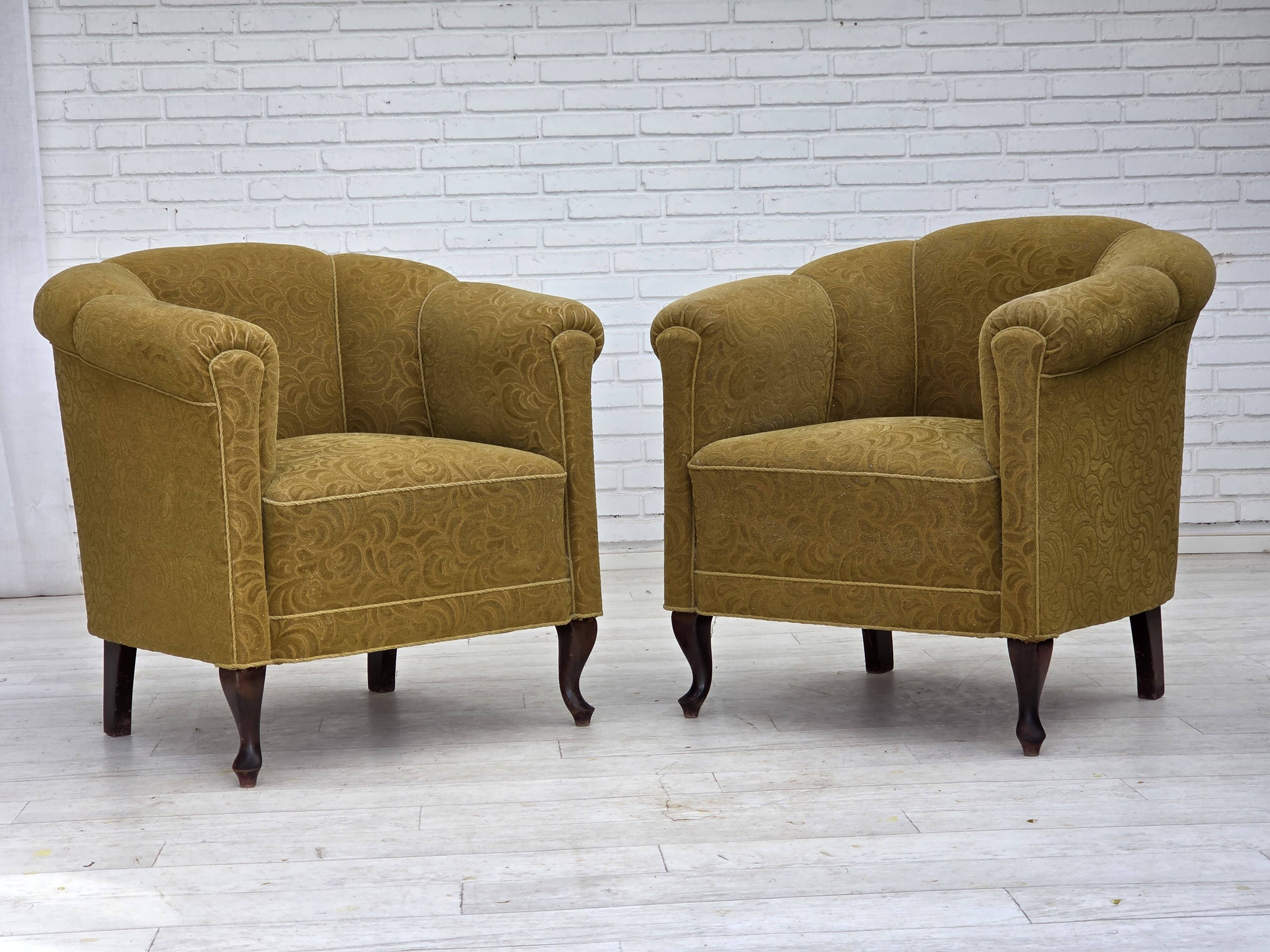 1950s, Danish relax armchair, light green furniture wool, oak wood.