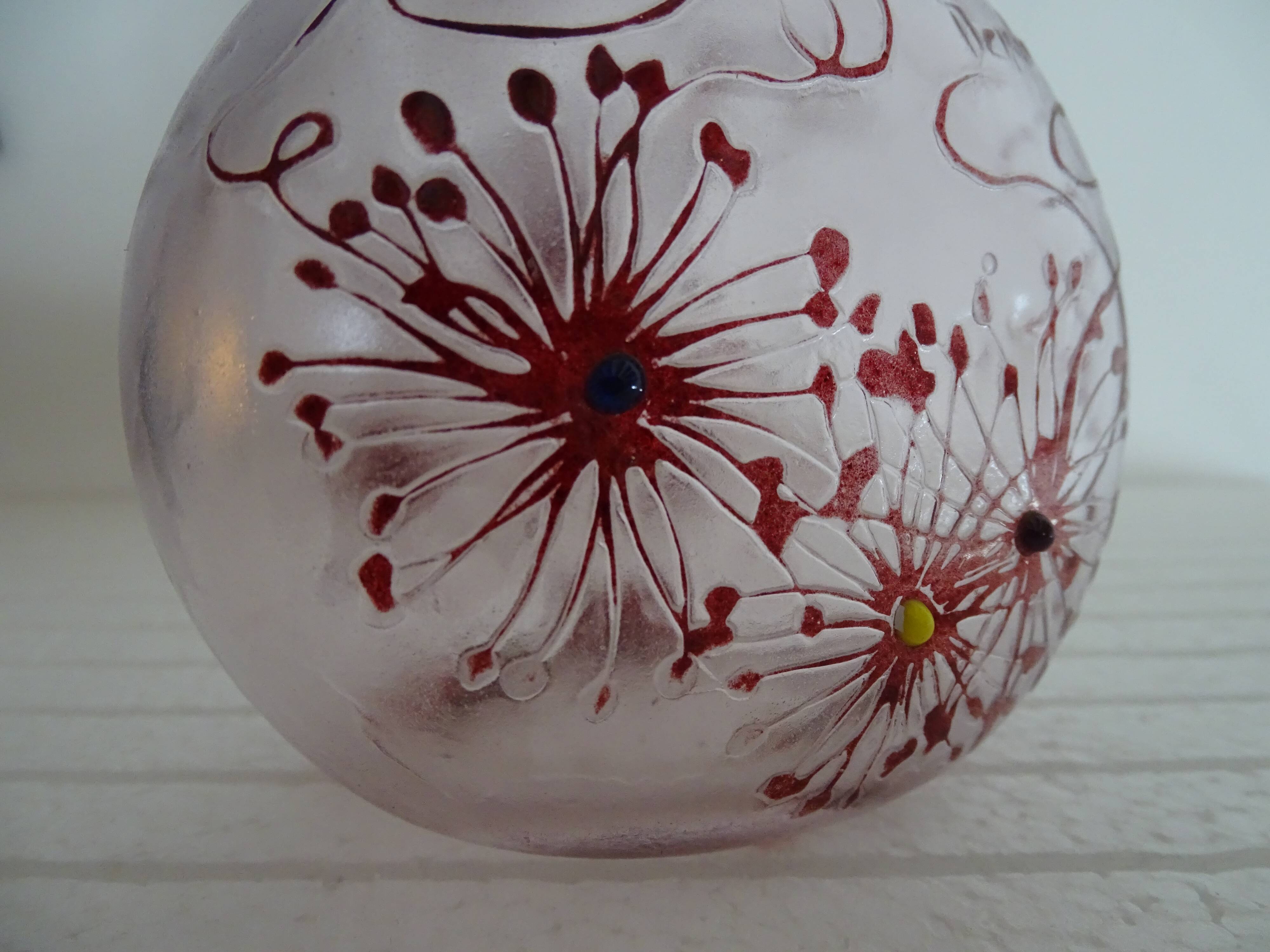 Acid-etched glass paste gourd vase signed bendor