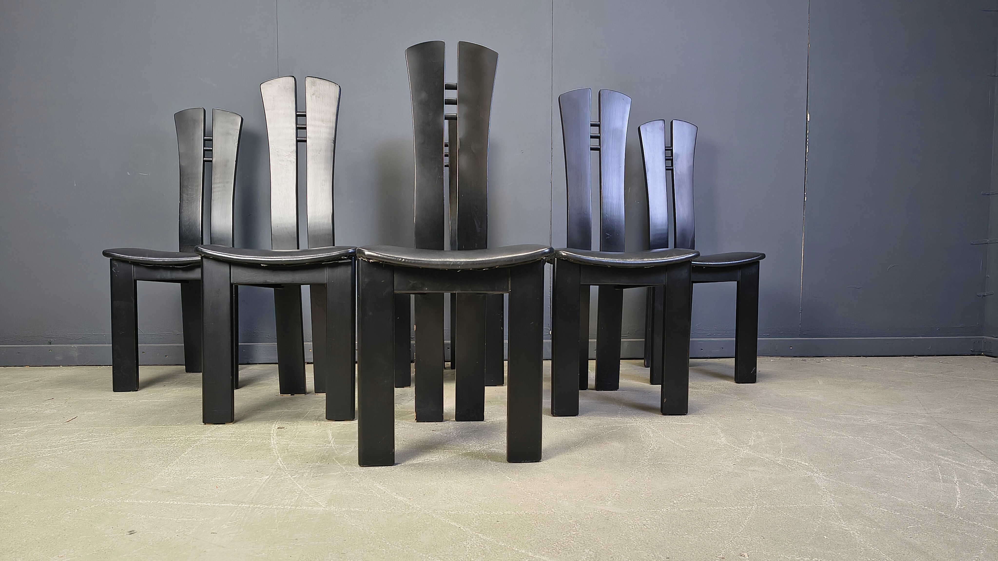 Post modern wooden dining chairs, 1980s - set of 6