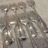 12 silver-plated metal cake forks by silversmith Guillaumot, contours