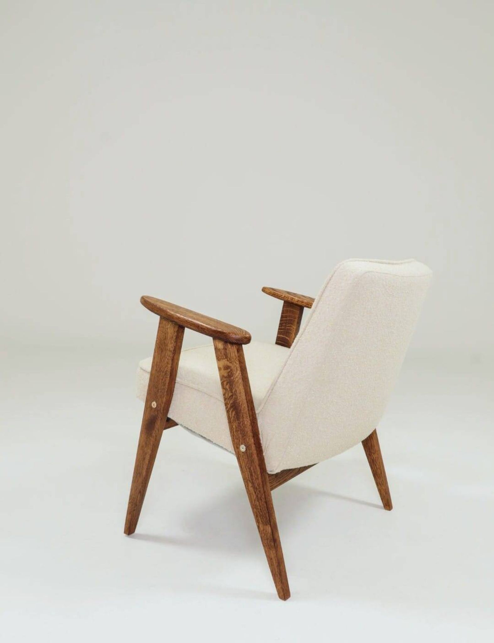 Vintage Lounge Chair Oak Wood and Bouclè Fabric Scandinavian Design