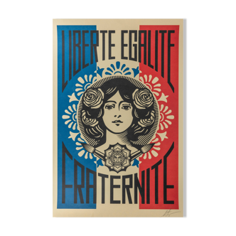 Shepard Fairey (Obey Giant) : Liberté, Egalité, Fraternité - Lithographie signée