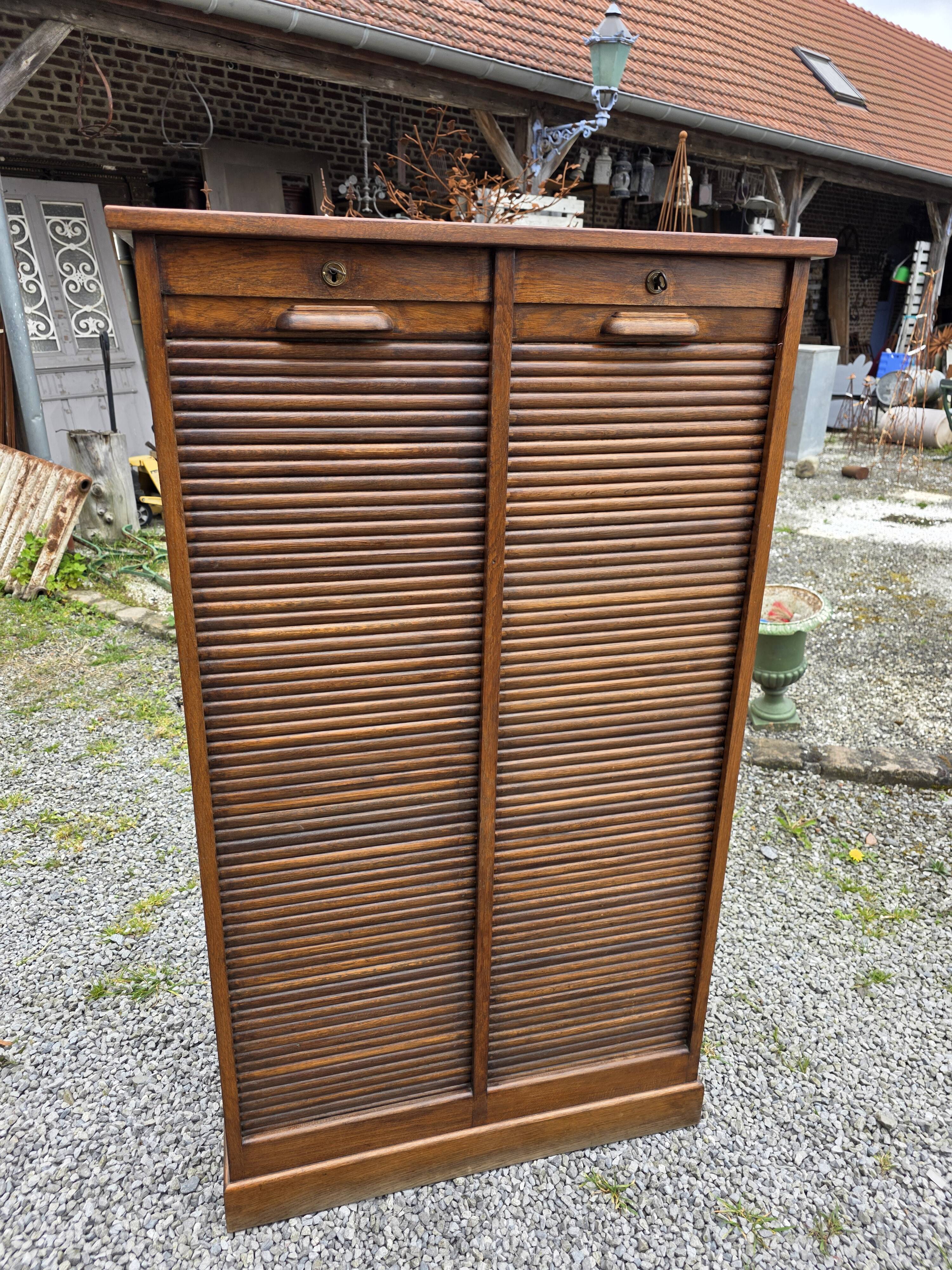 Antique double curtain cabinet in oak (internal drawers)