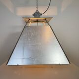 Large Silver Industrial Factory Pebdant Lamp, 1970s