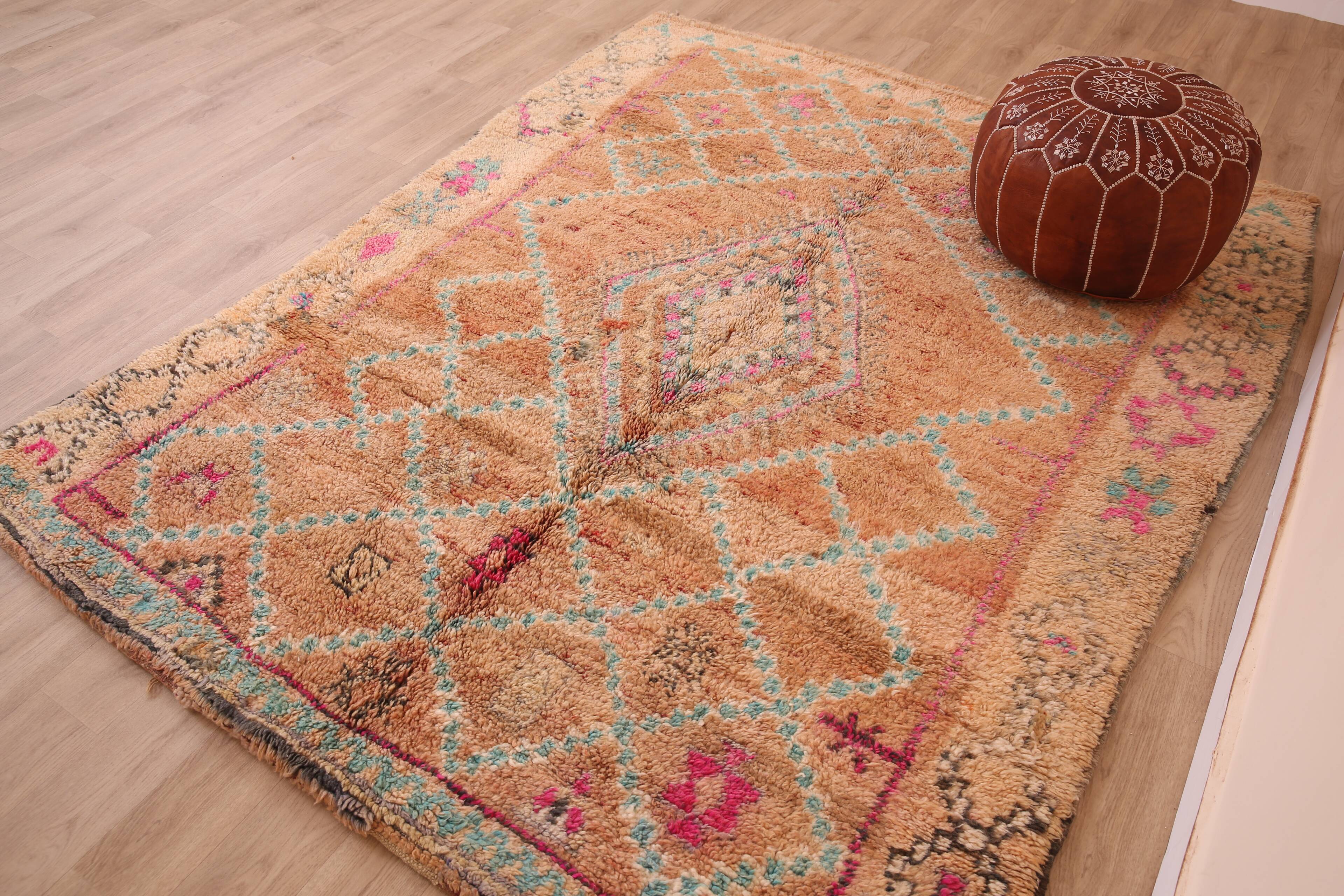 Peach Vintage Moroccan Rug 170 x 230 cm, Berber Wool Rug, Handmade Boho Rug