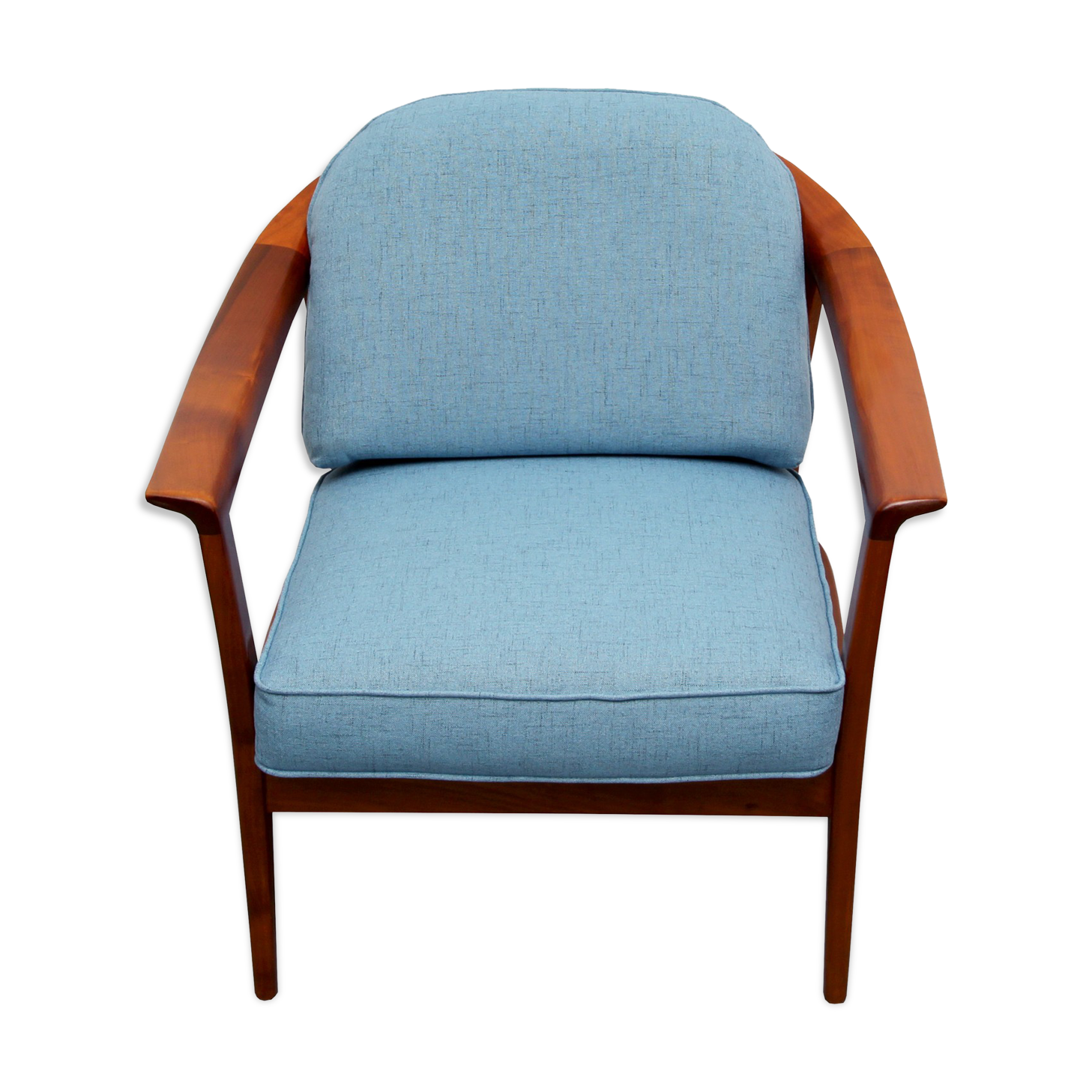 1960s armchair cherrywood in blue, Wilhelm Knoll