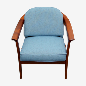 1960s armchair cherrywood in blue, Wilhelm Knoll
