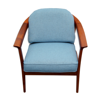 1960s armchair cherrywood in blue, Wilhelm Knoll