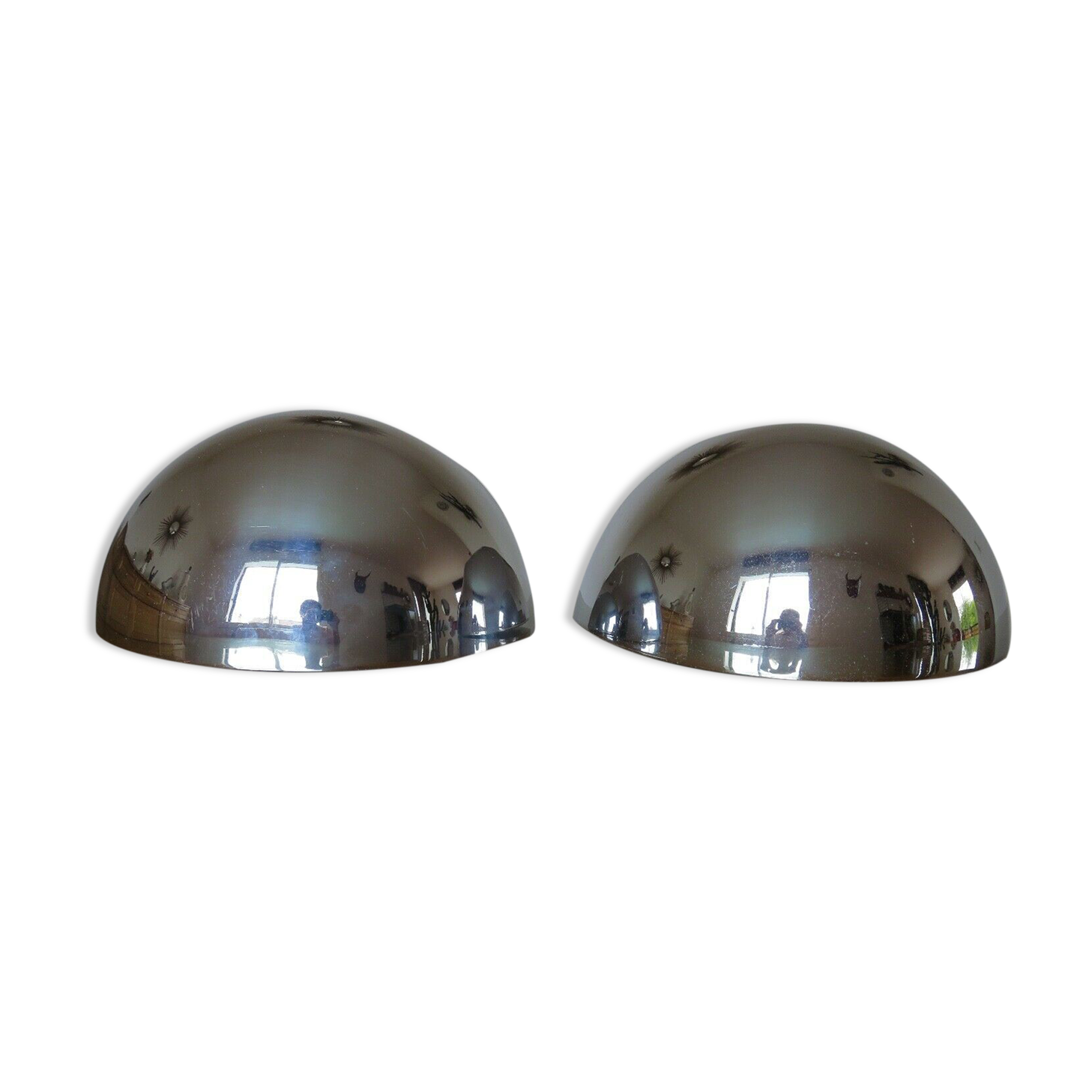 Pair of art Deco wall lamps in chrome brass shape basin 40s 50s