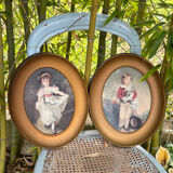 Set of 2 oval paintings
