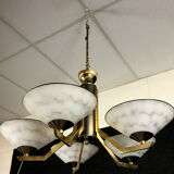 chandelier art deco period in glass paste and brass.